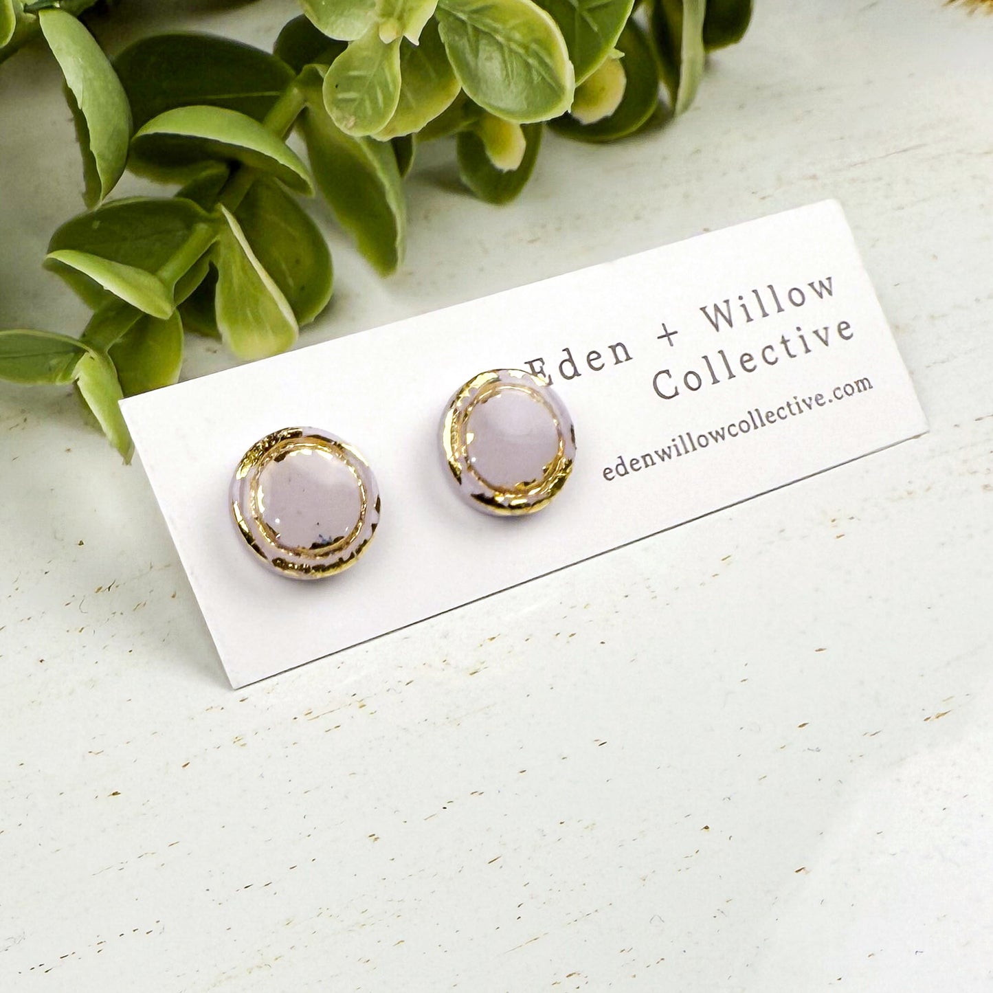 Mini Circle Stud Earrings – Everyday Polymer Clay with Gold Accent