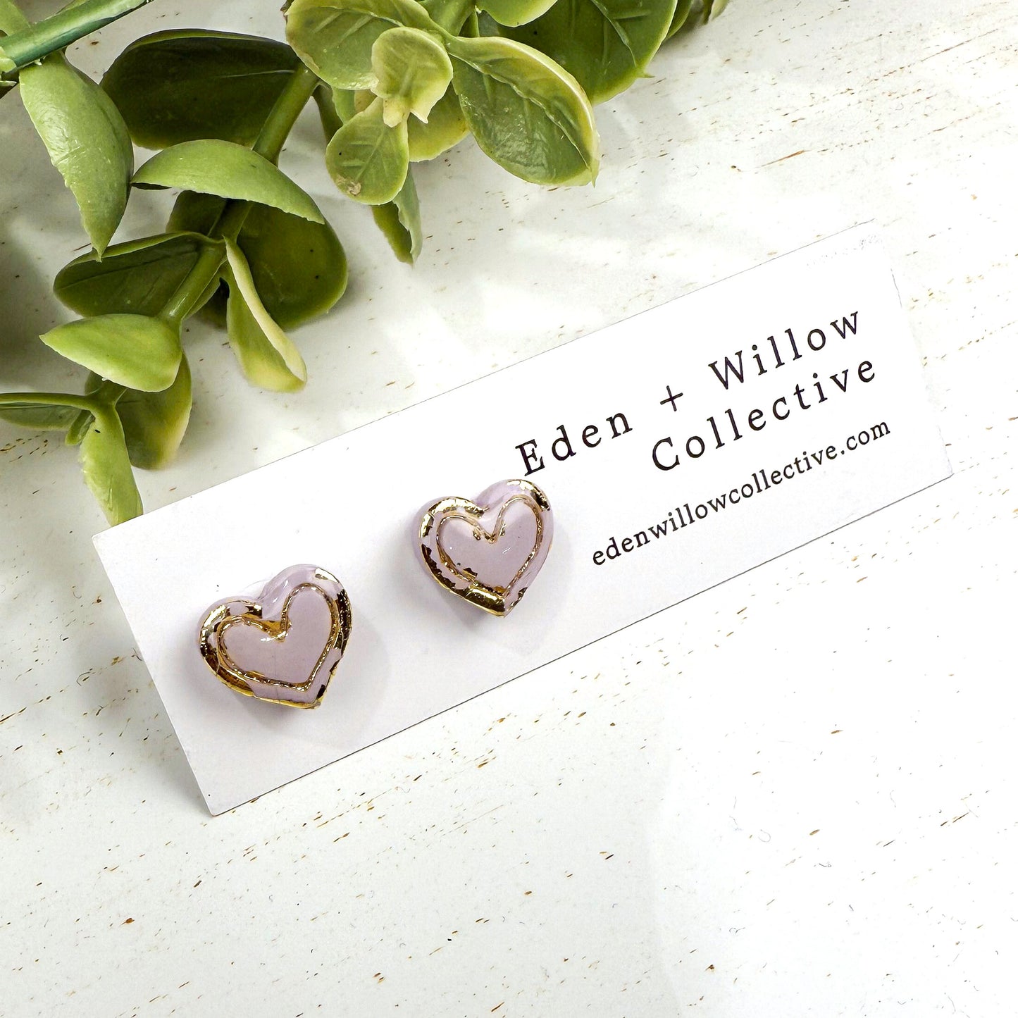 Mini Heart Stud Earrings – Everyday Polymer Clay with Gold Accent