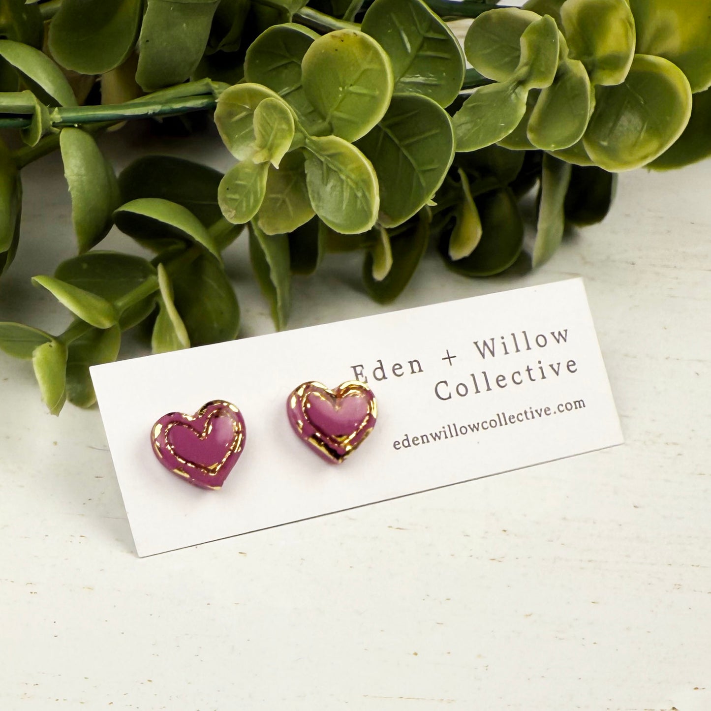 Mini Heart Stud Earrings – Everyday Polymer Clay with Gold Accent