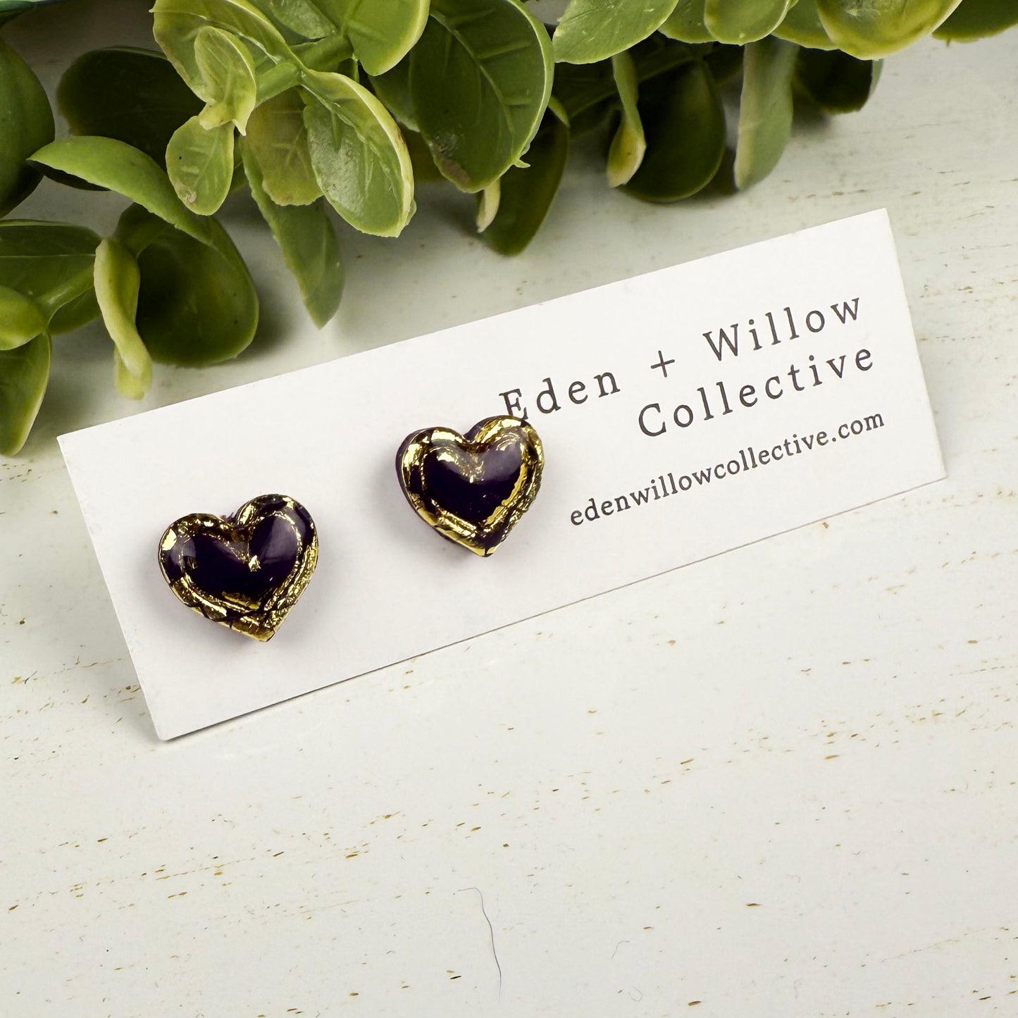 Mini Heart Stud Earrings – Everyday Polymer Clay with Gold Accent