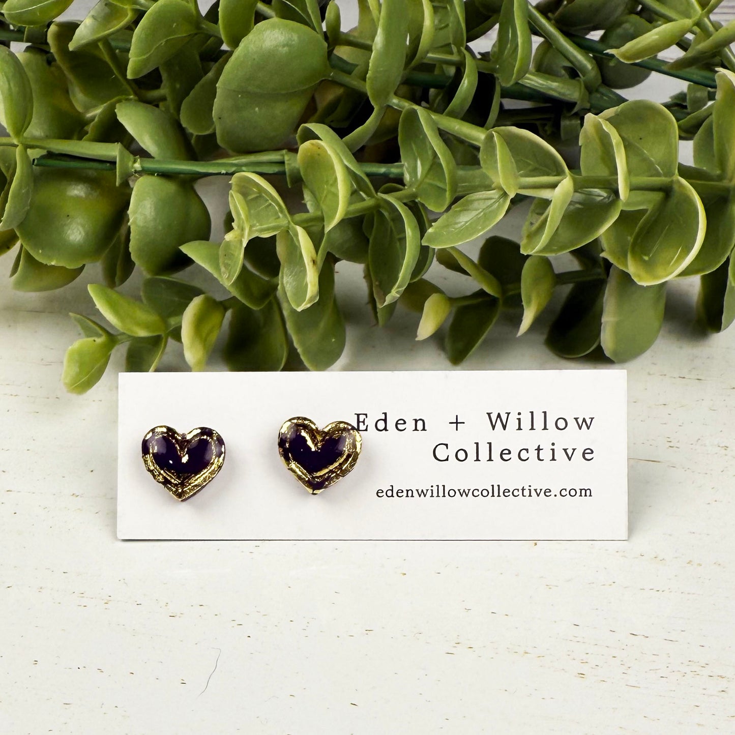 Mini Heart Stud Earrings – Everyday Polymer Clay with Gold Accent
