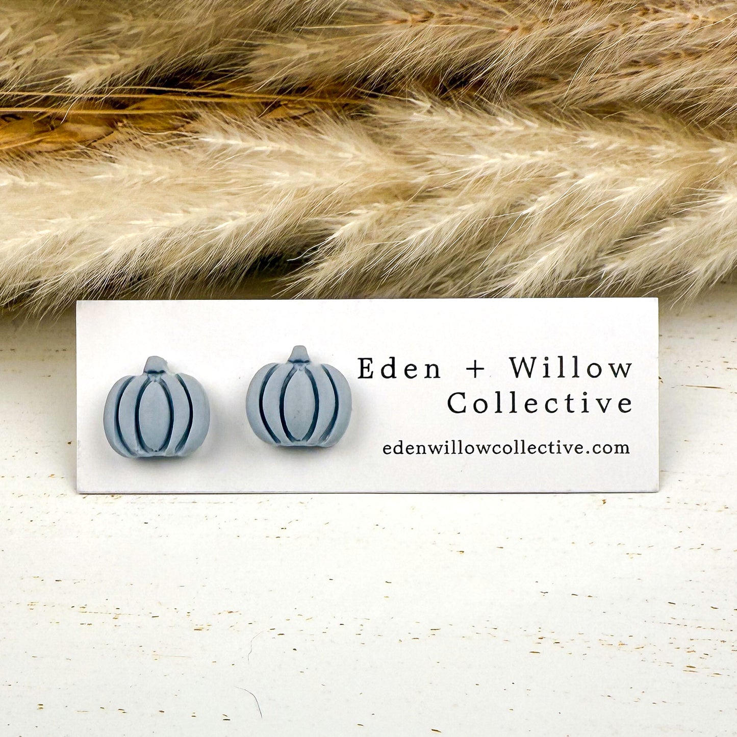 Blue Pumpkin Earrings – Handmade Clay Studs for Fall and Autumn Everyday Wear