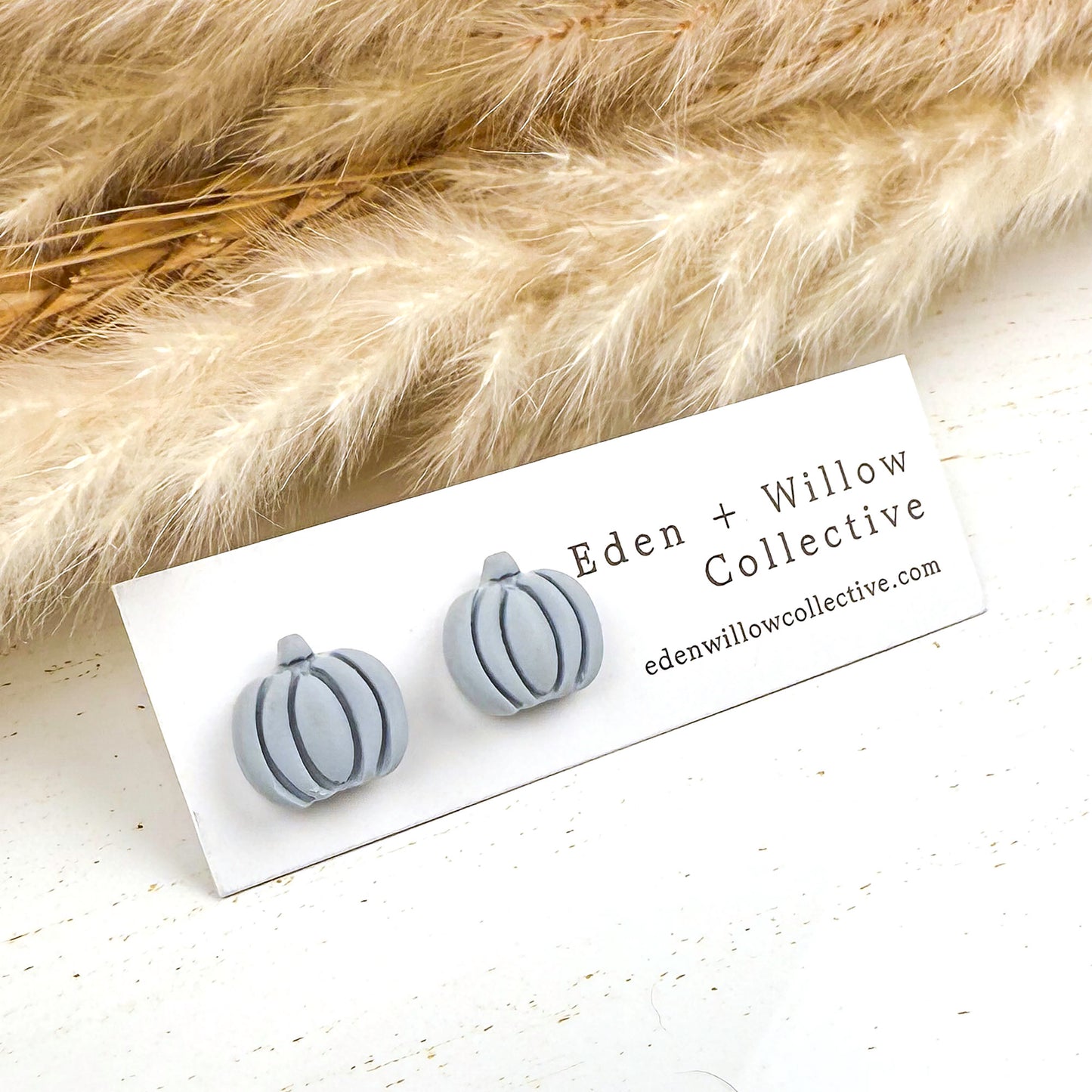 Blue Pumpkin Earrings – Handmade Clay Studs for Fall and Autumn Everyday Wear