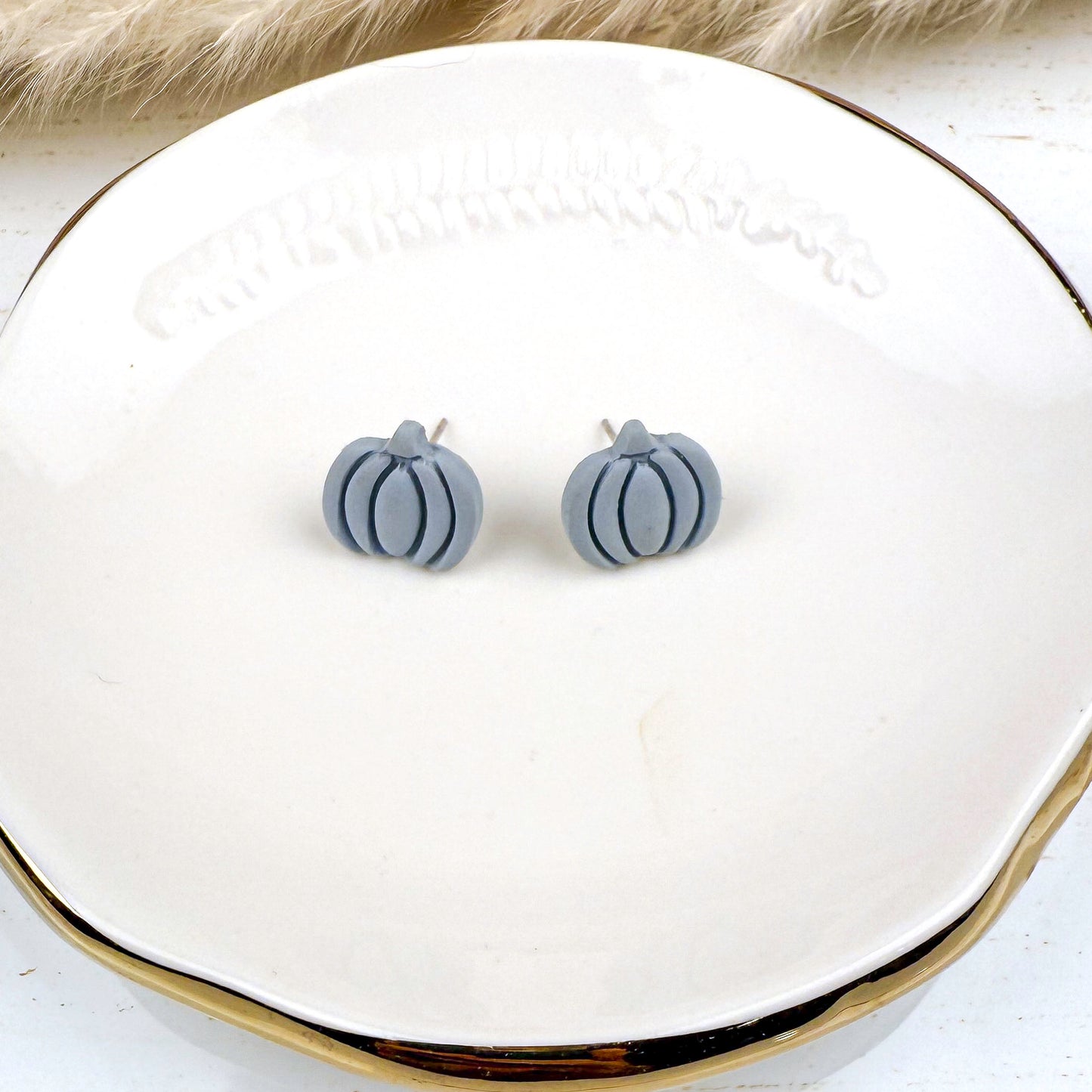 Blue Pumpkin Earrings – Handmade Clay Studs for Fall and Autumn Everyday Wear