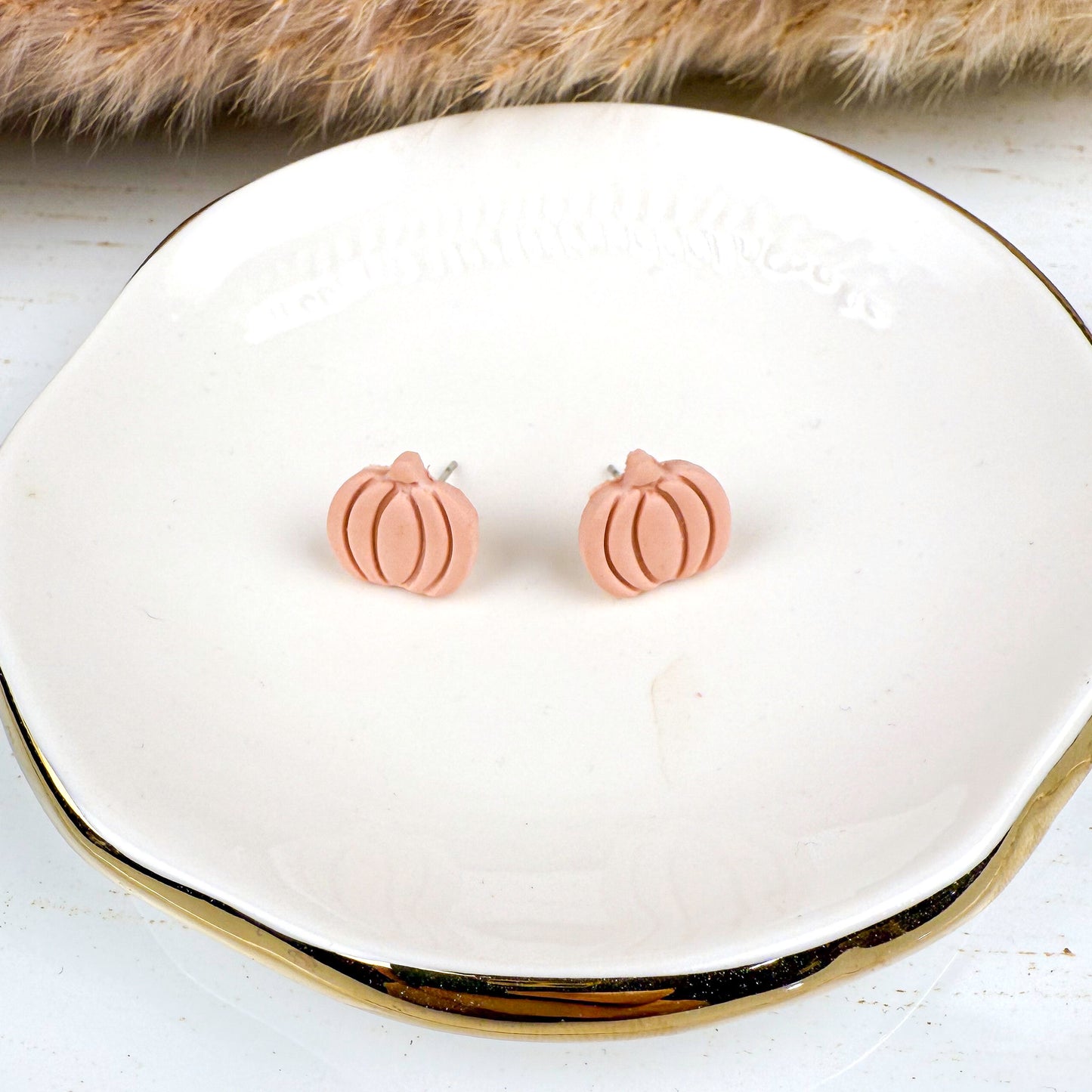 Pink Pumpkin Earrings – Handmade Clay Studs for Cozy Fall and Autumn Everyday Wear