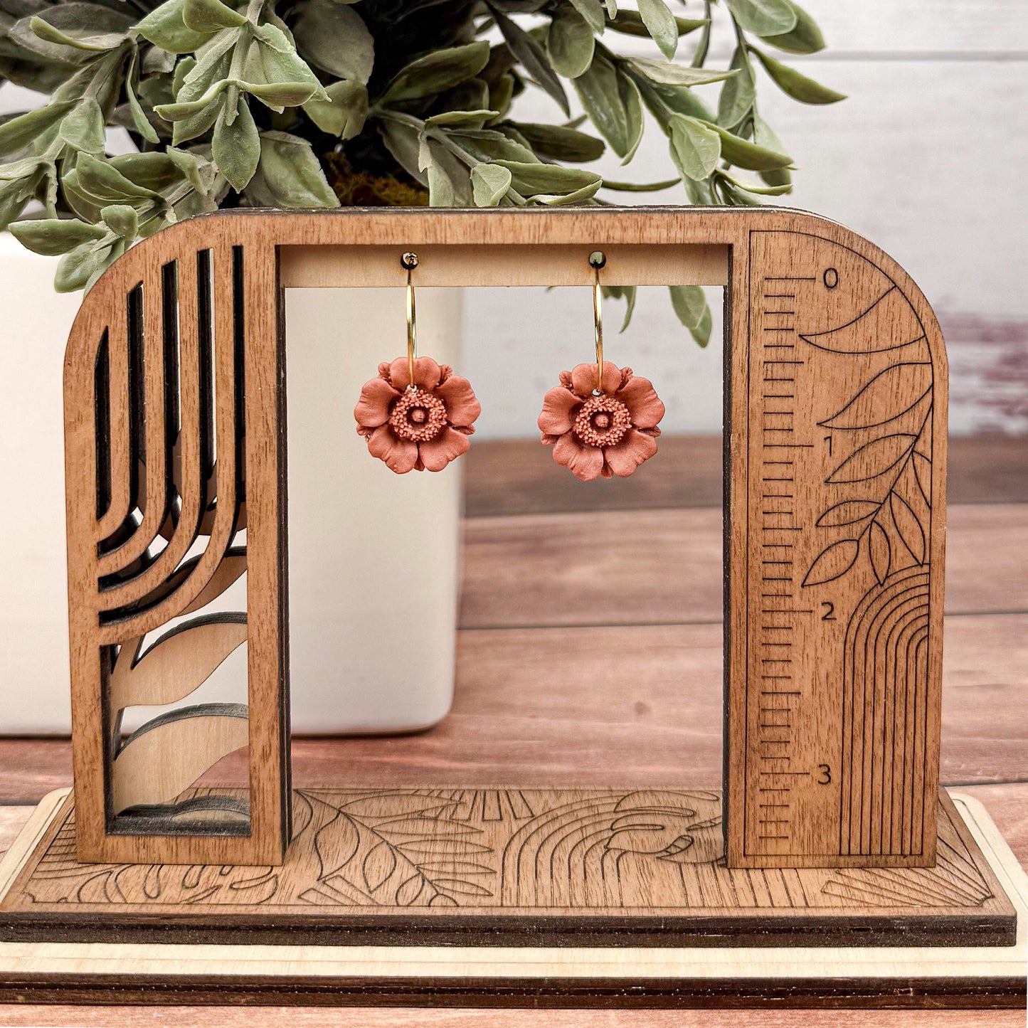Terracotta Poppy Flower Earrings – Handmade Polymer Clay Hoops for Everyday Boho Style