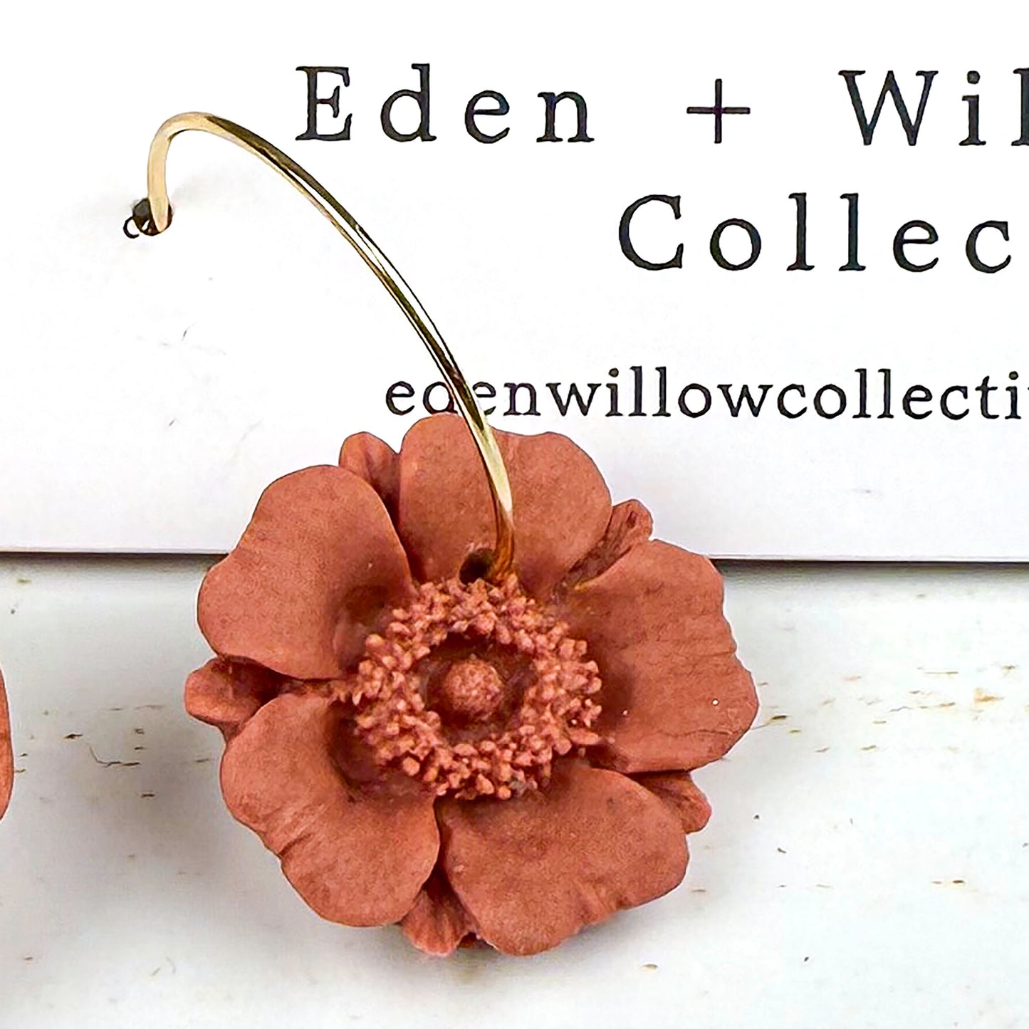 Terracotta Poppy Flower Earrings – Handmade Polymer Clay Hoops for Everyday Boho Style