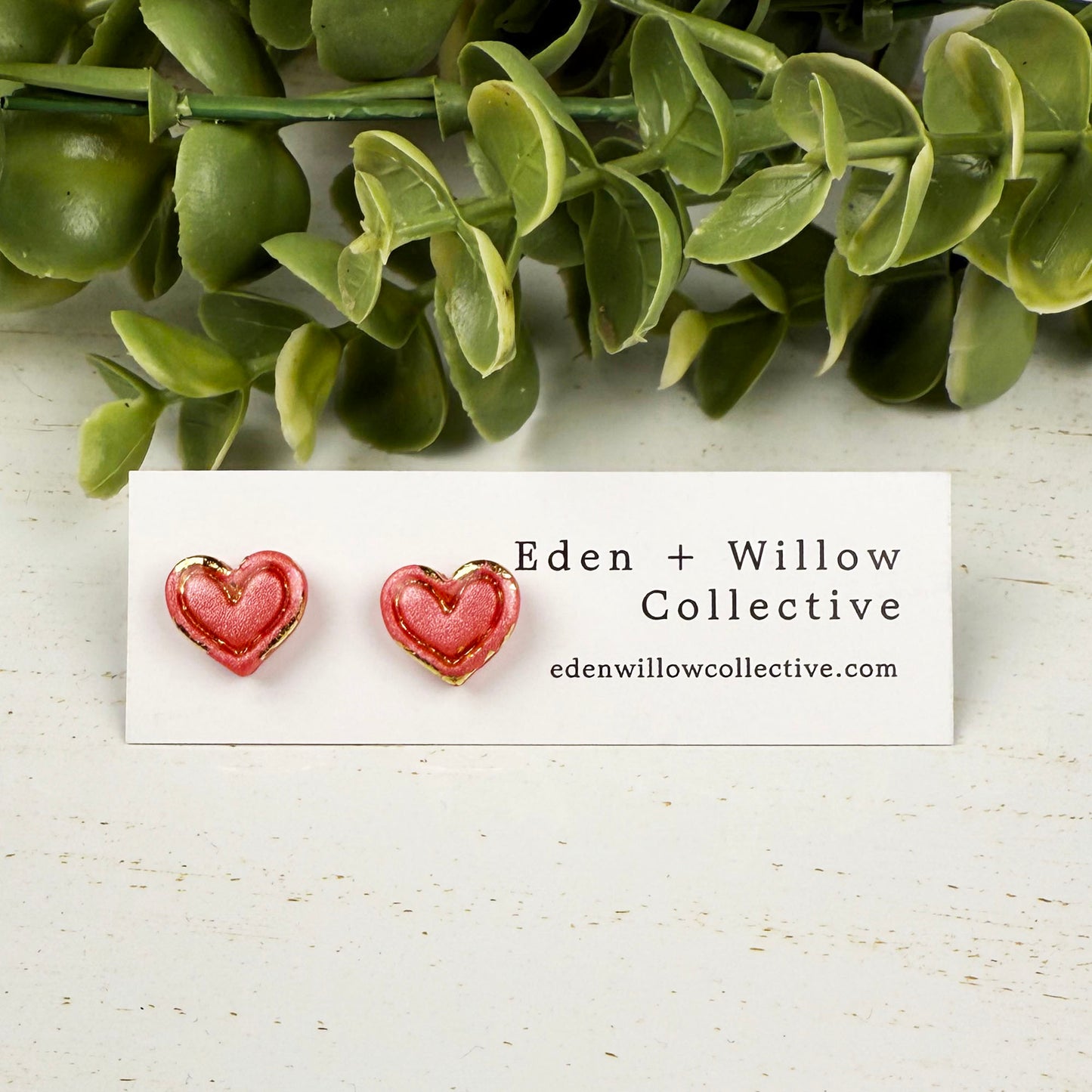Mini Heart Stud Earrings – Everyday Polymer Clay with Gold Accent