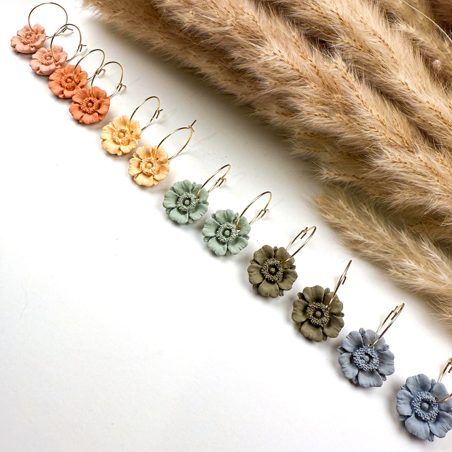 Poppy Flower Earrings – Handmade Clay Hoops in Multiple Colors, Boho Everyday Jewelry