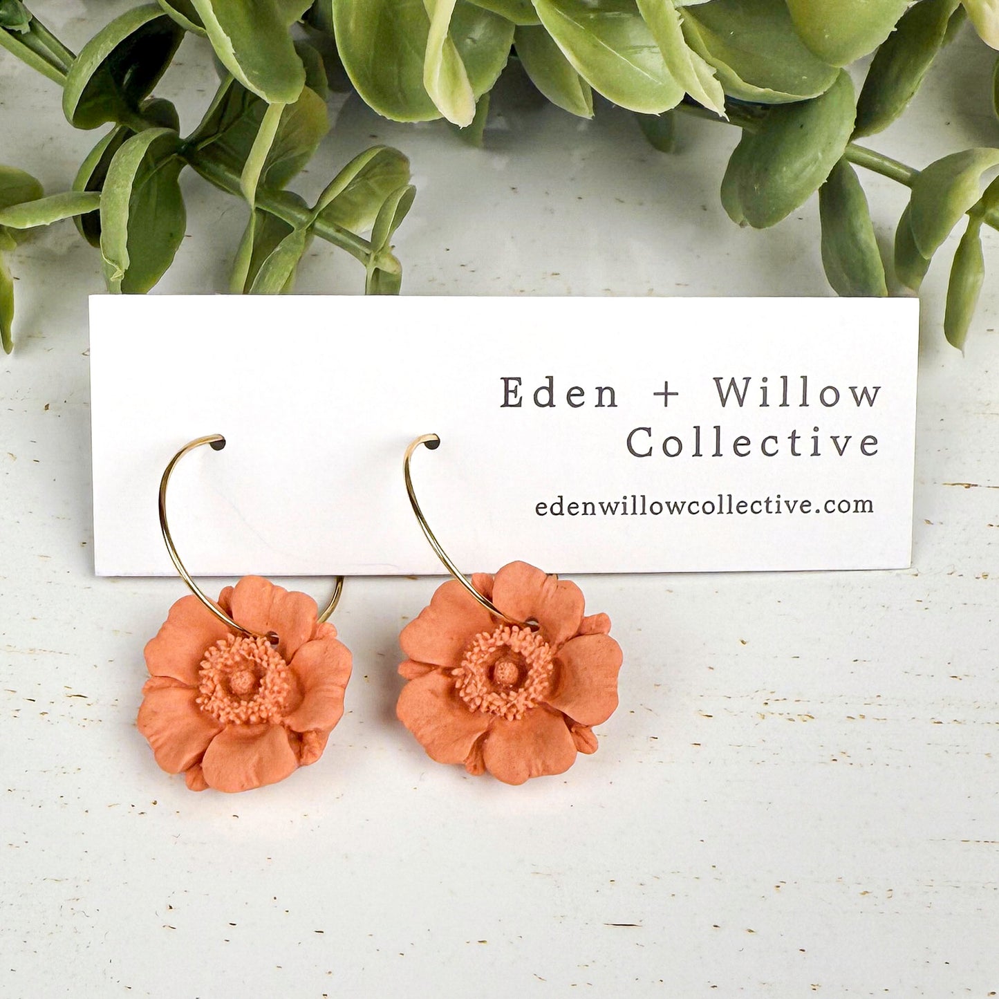 Orange Poppy Earrings – Handmade Polymer Clay Floral Hoops for Everyday Boho Style