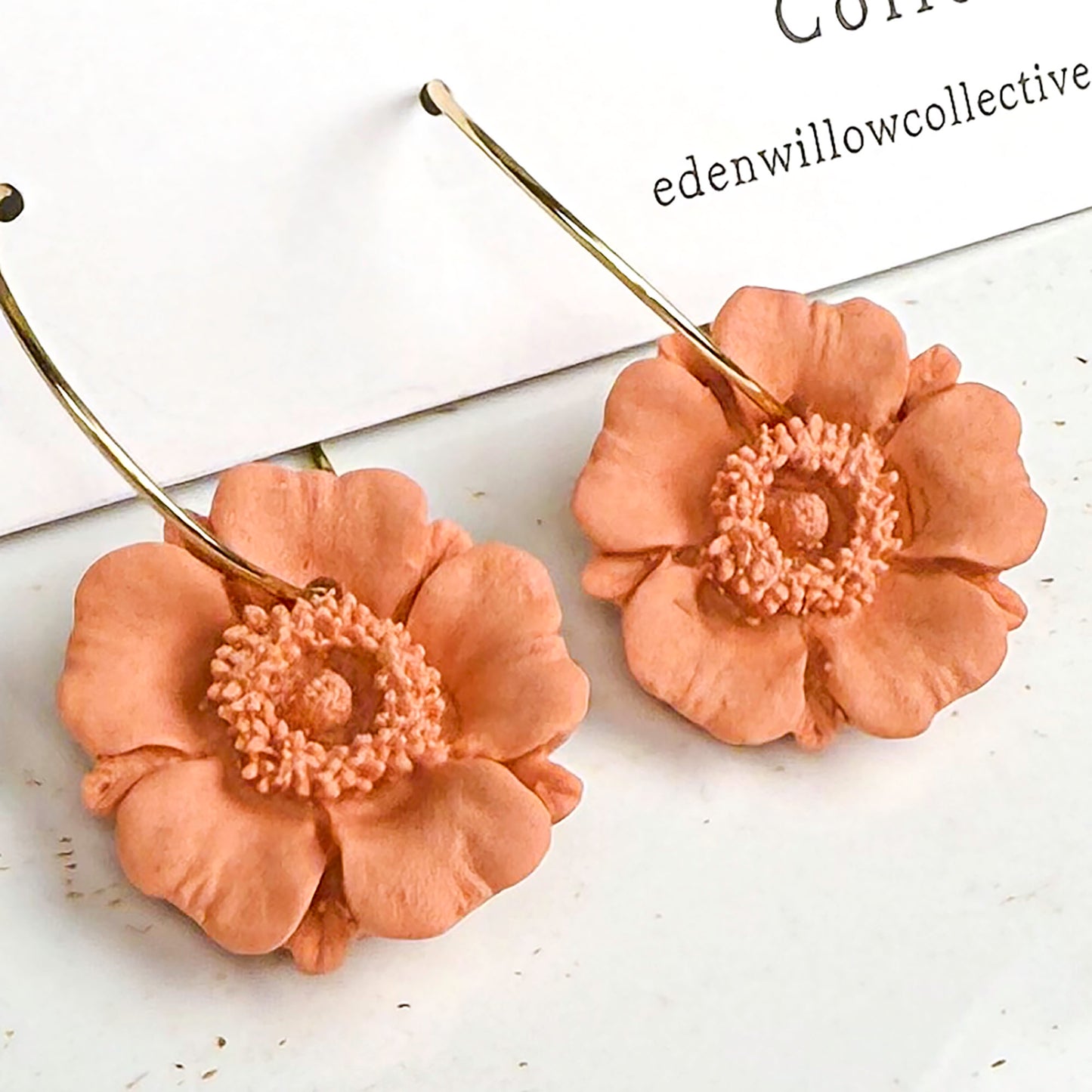 Orange Poppy Earrings – Handmade Polymer Clay Floral Hoops for Everyday Boho Style