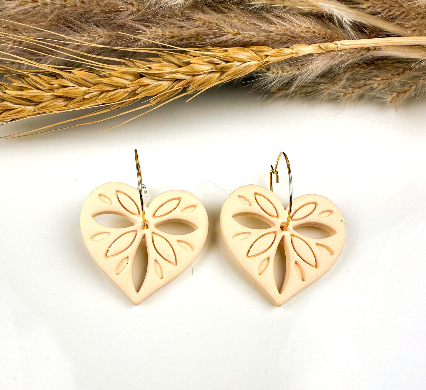 Heart Hoop Earrings – Valentine’s Day Gift for Her, Handmade Boho Polymer Clay Jewelry
