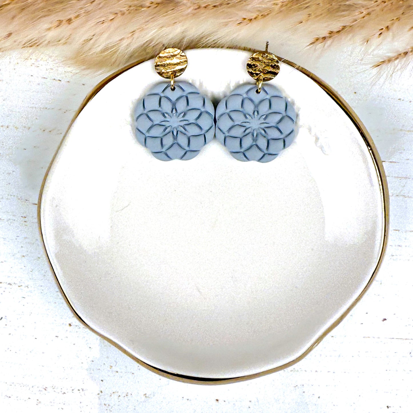 Blue Mandala Earrings – Handmade Polymer Clay Statement Jewelry