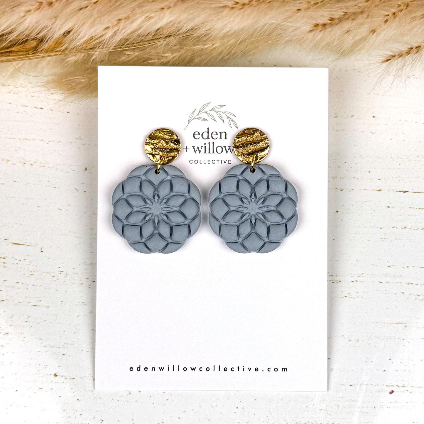 Blue Mandala Earrings – Handmade Polymer Clay Statement Jewelry