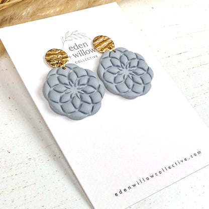 Blue Mandala Earrings – Handmade Polymer Clay Statement Jewelry