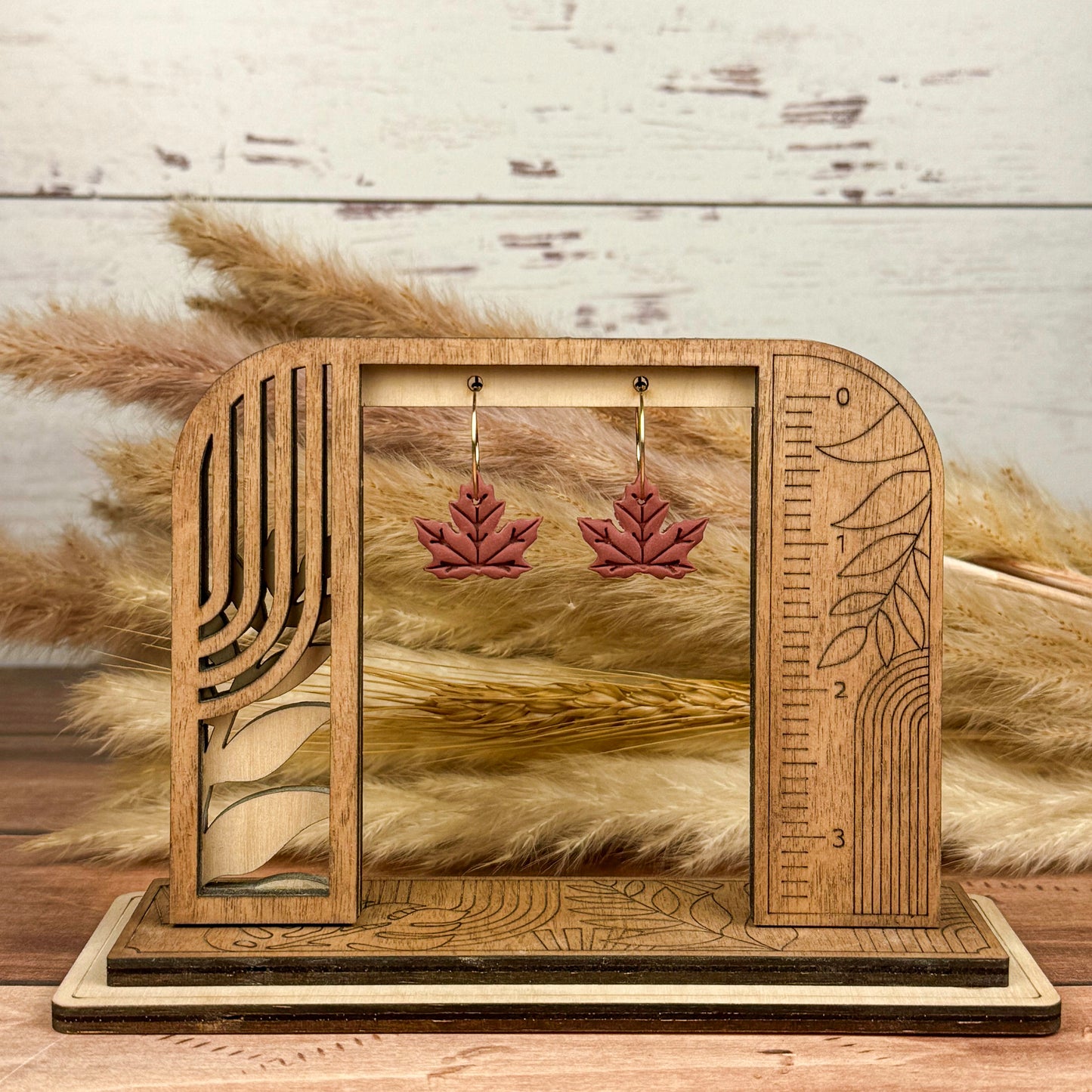 Burgundy Maple Leaf Earrings – Handmade Polymer Clay Fall Hoops