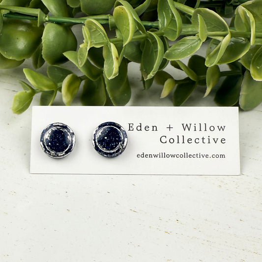Mini Circle Stud Earrings – Everyday Polymer Clay with Gold Accent