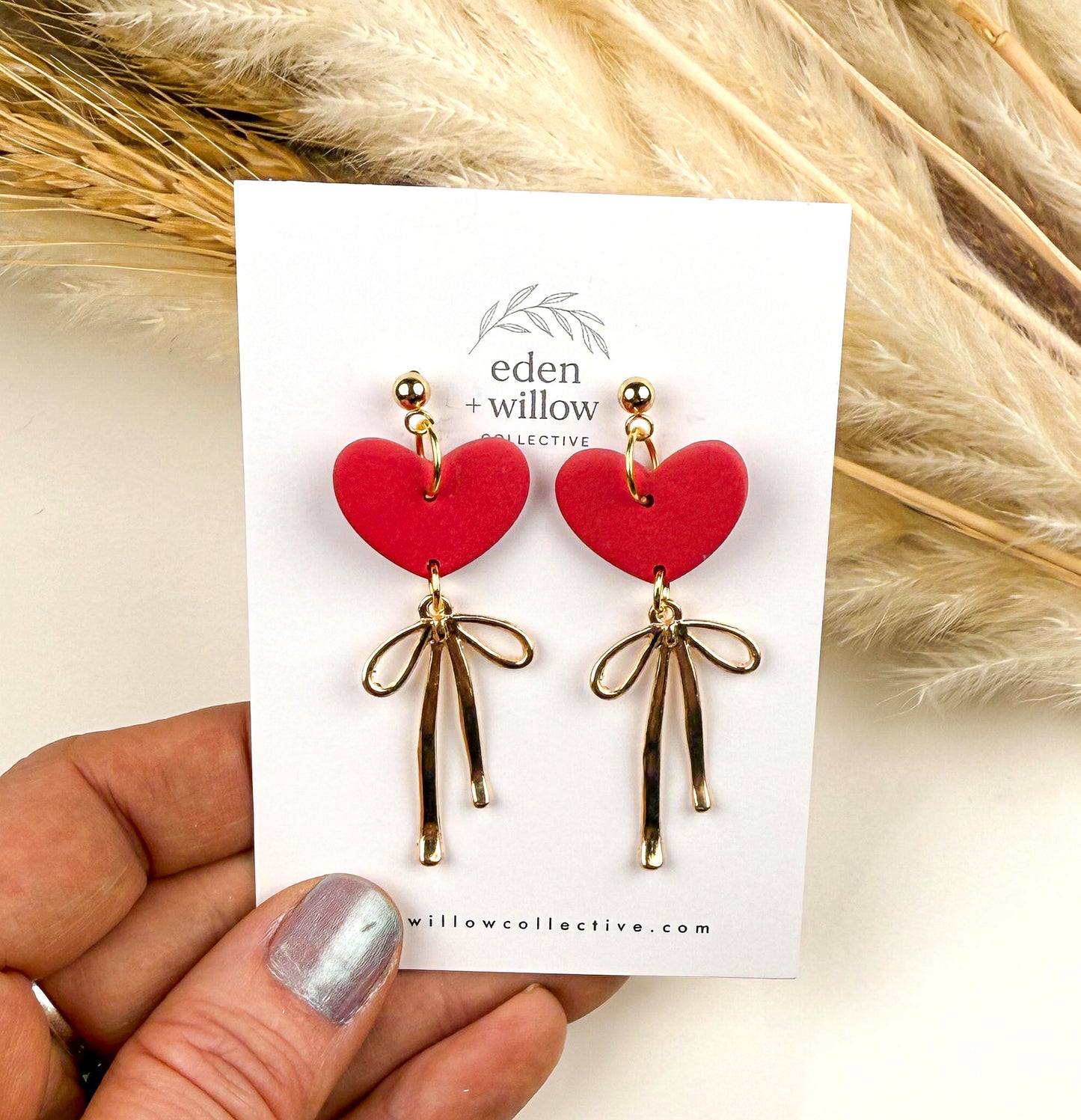 Coquette Heart Clay Dangle Earrings