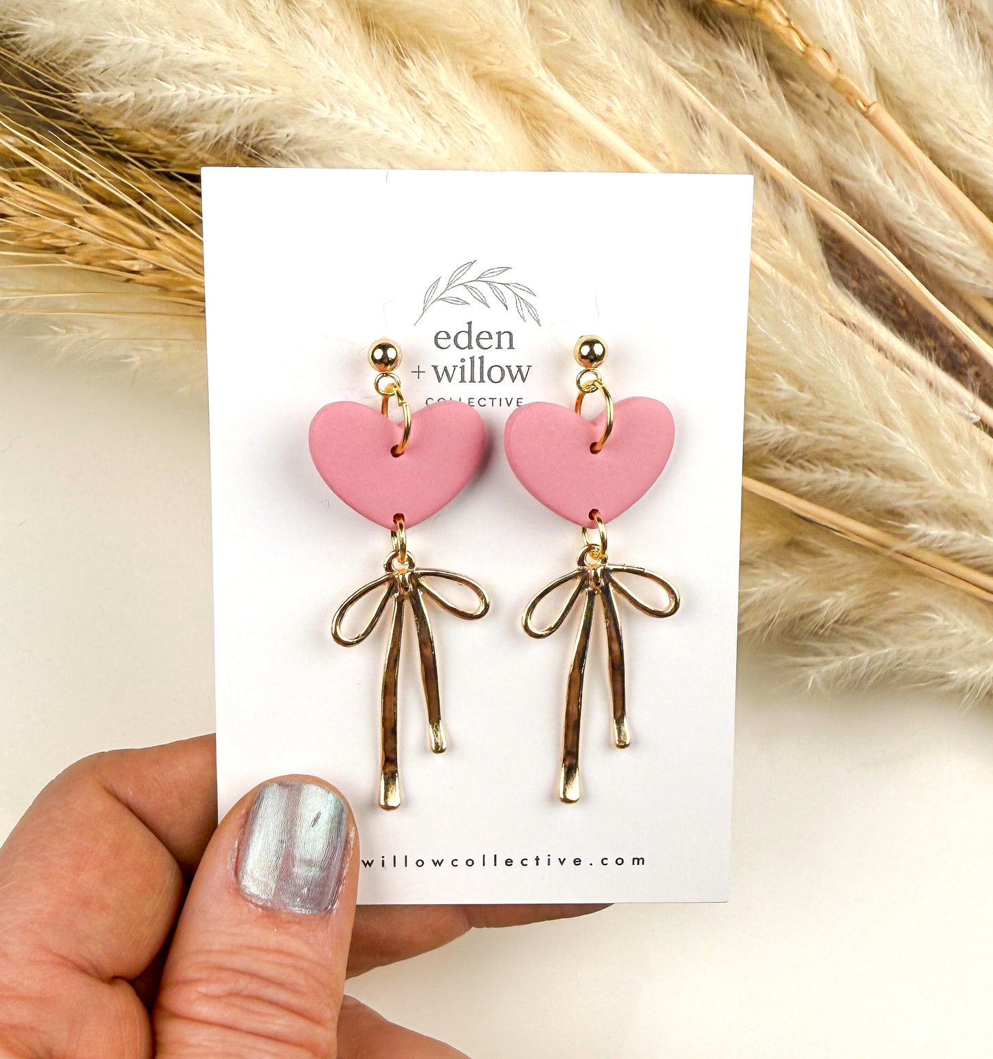 Coquette Heart Clay Dangle Earrings