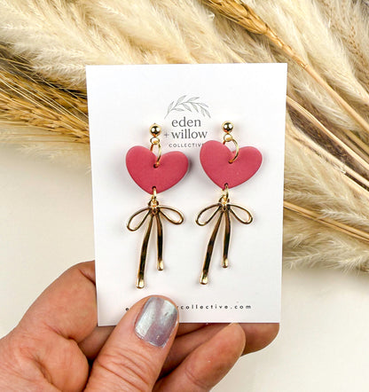 Coquette Heart Clay Dangle Earrings