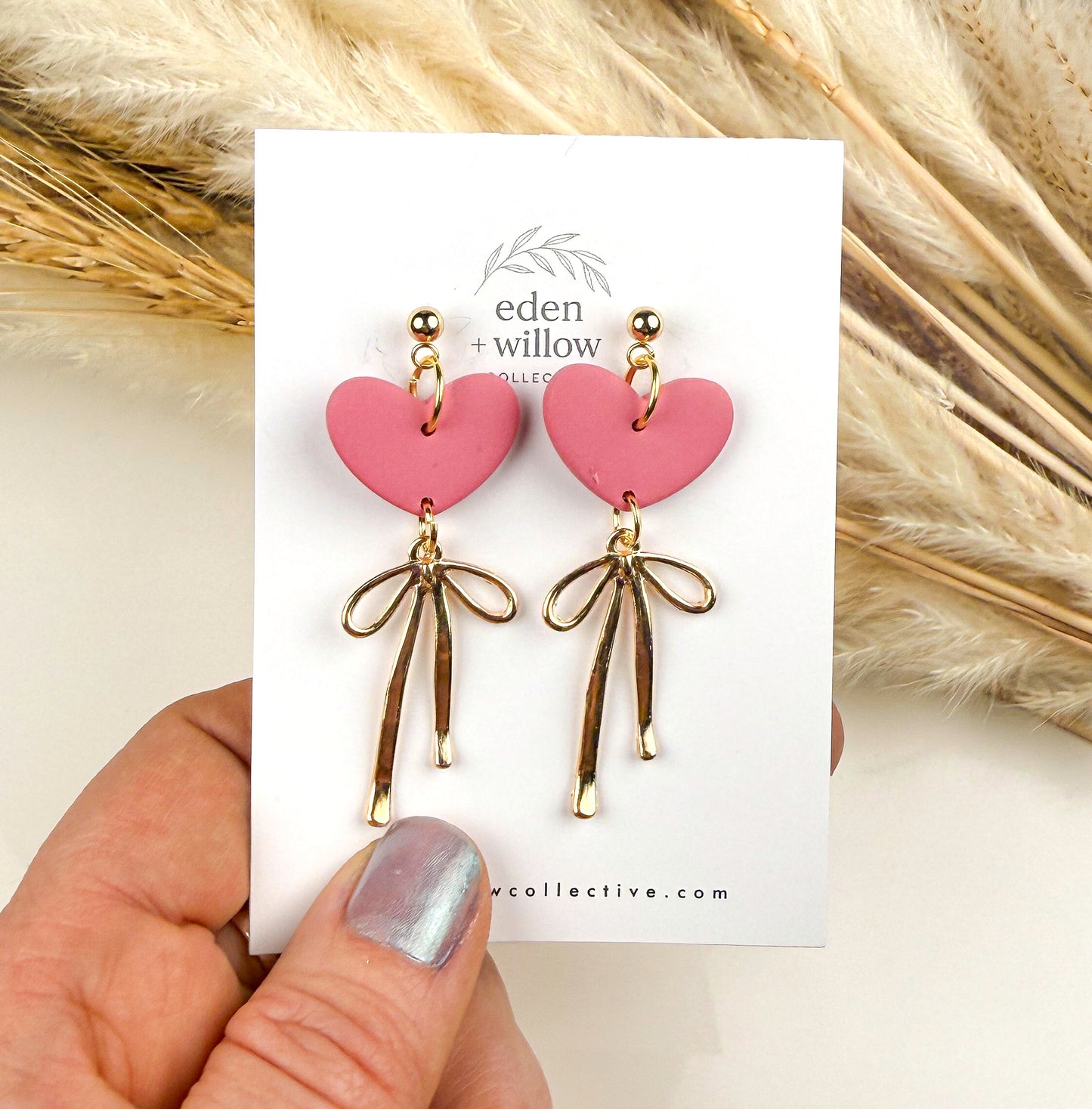 Coquette Heart Clay Dangle Earrings
