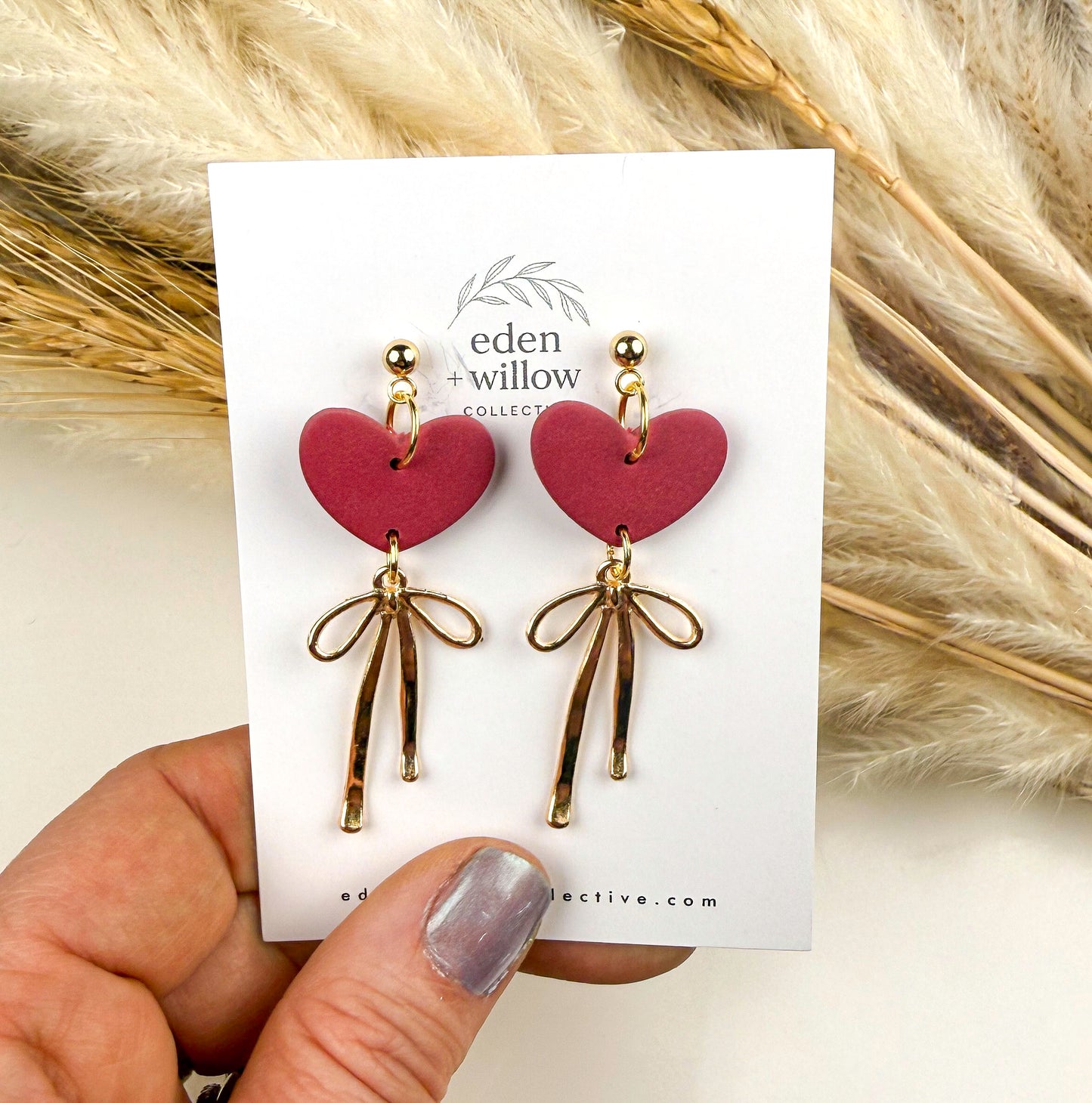 Coquette Heart Clay Dangle Earrings