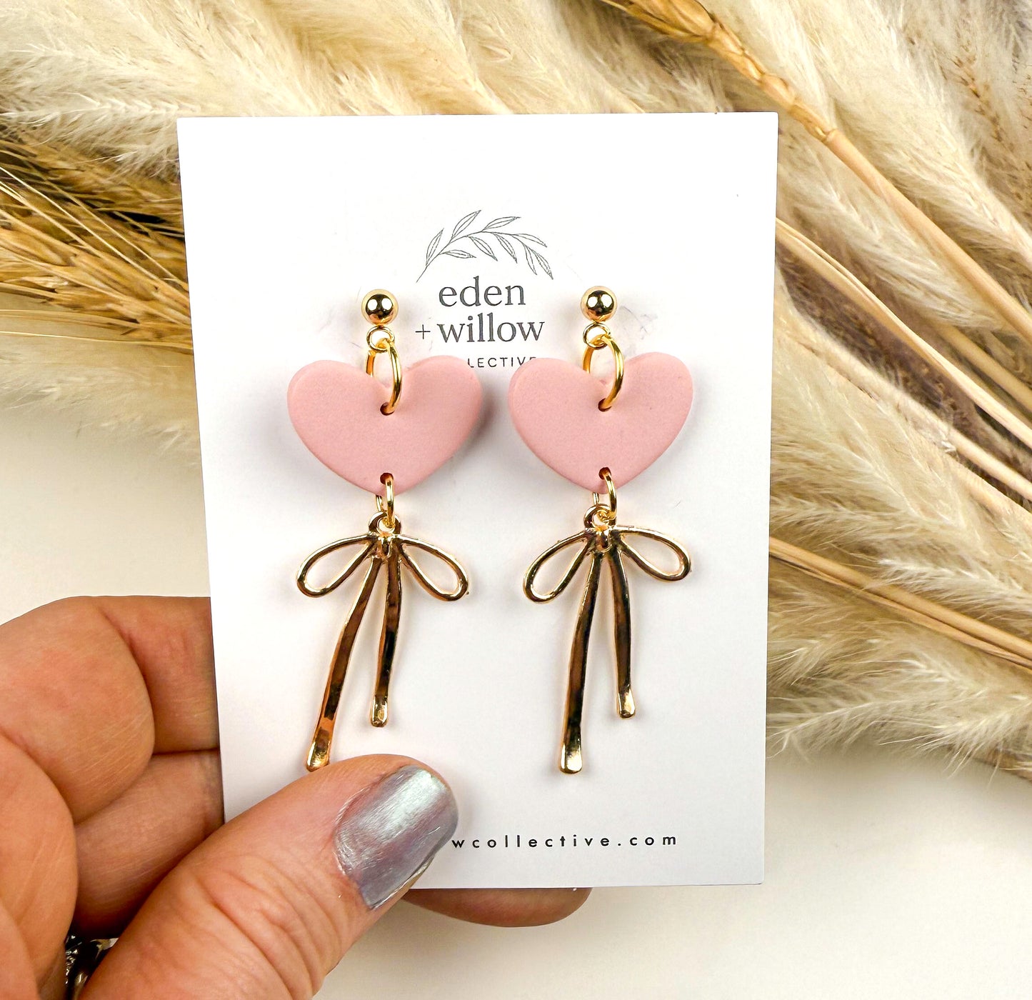 Coquette Heart Clay Dangle Earrings