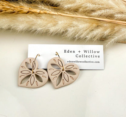 Heart Hoop Earrings – Valentine’s Day Gift for Her, Handmade Boho Polymer Clay Jewelry