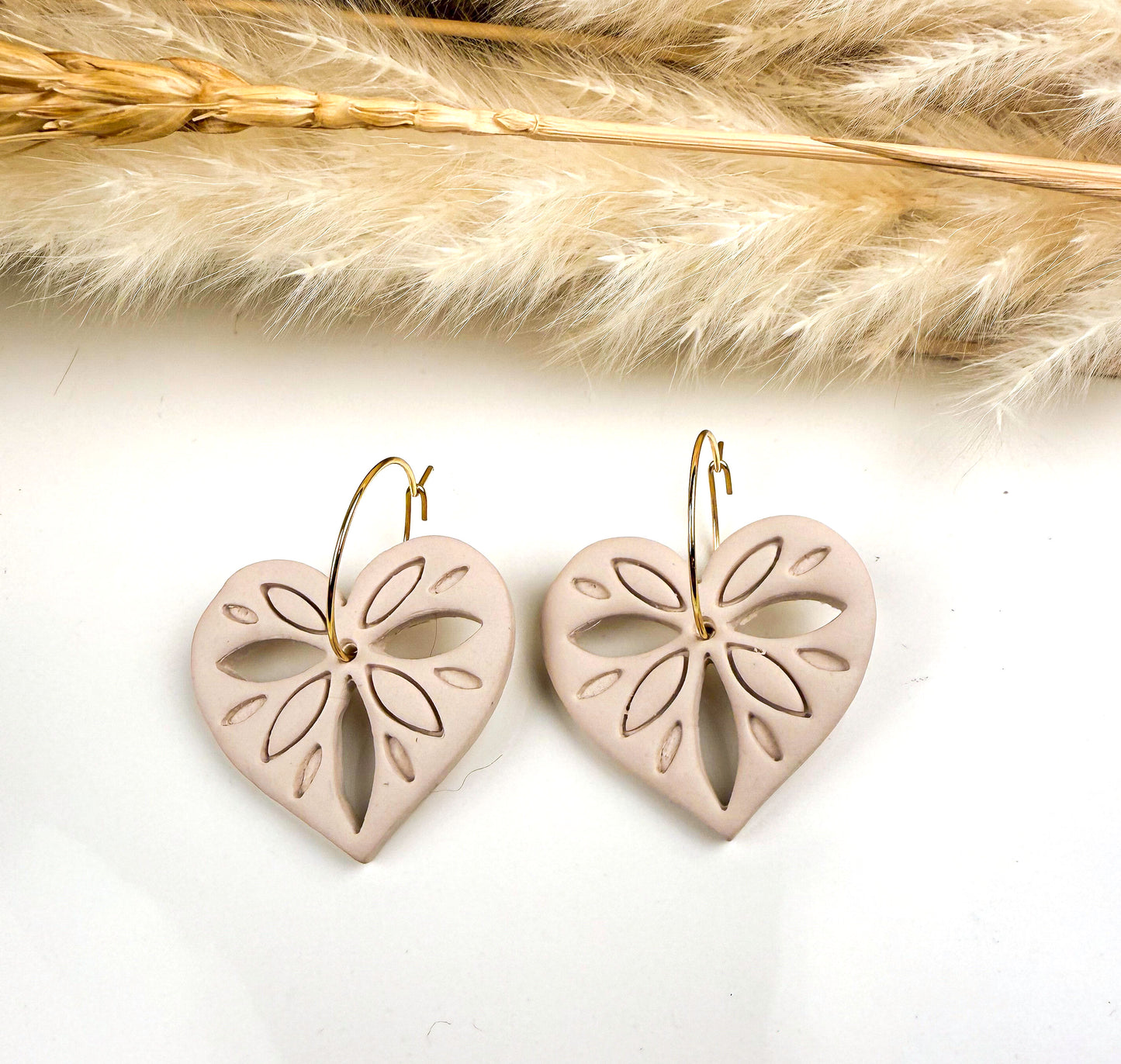 Heart Hoop Earrings – Valentine’s Day Gift for Her, Handmade Boho Polymer Clay Jewelry