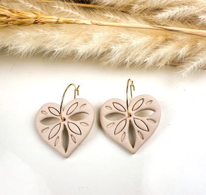Heart Hoop Earrings – Valentine’s Day Gift for Her, Handmade Boho Polymer Clay Jewelry