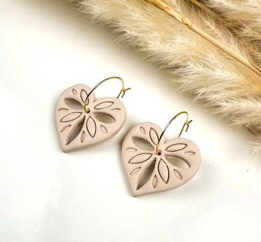 Heart Hoop Earrings – Valentine’s Day Gift for Her, Handmade Boho Polymer Clay Jewelry