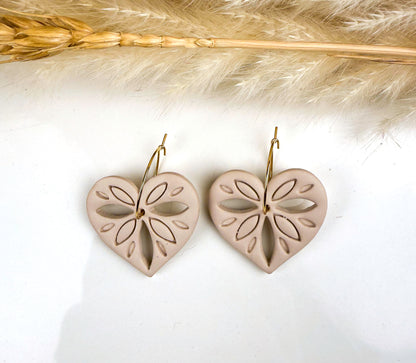 Heart Hoop Earrings – Valentine’s Day Gift for Her, Handmade Boho Polymer Clay Jewelry