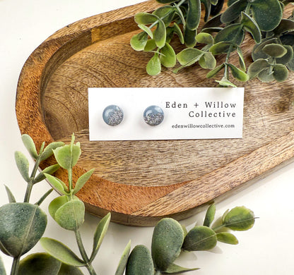 Hydrangea Blue Glitter Stud Earrings – Handmade Clay Jewelry