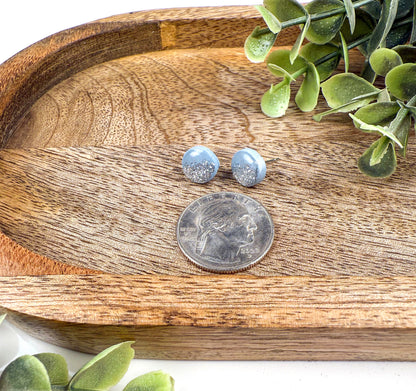 Hydrangea Blue Glitter Stud Earrings – Handmade Clay Jewelry