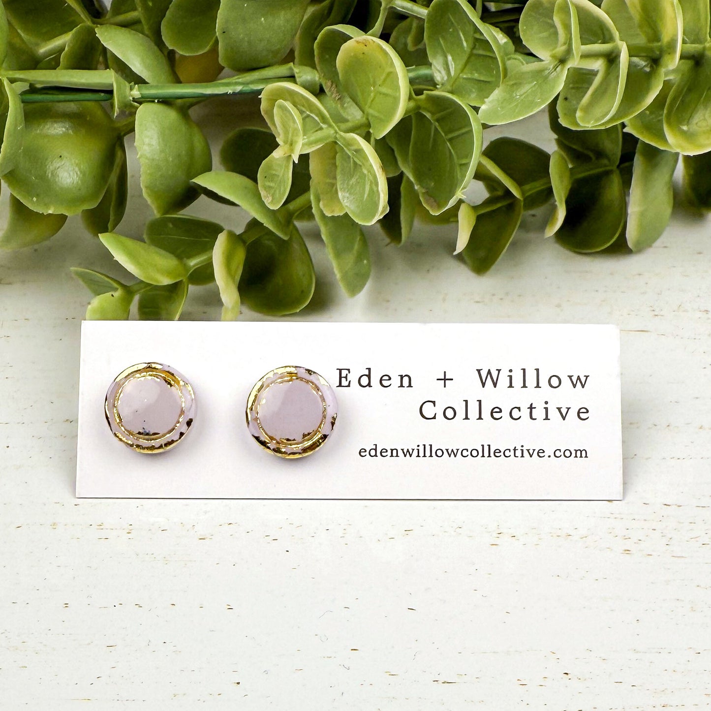 Mini Circle Stud Earrings – Everyday Polymer Clay with Gold Accent