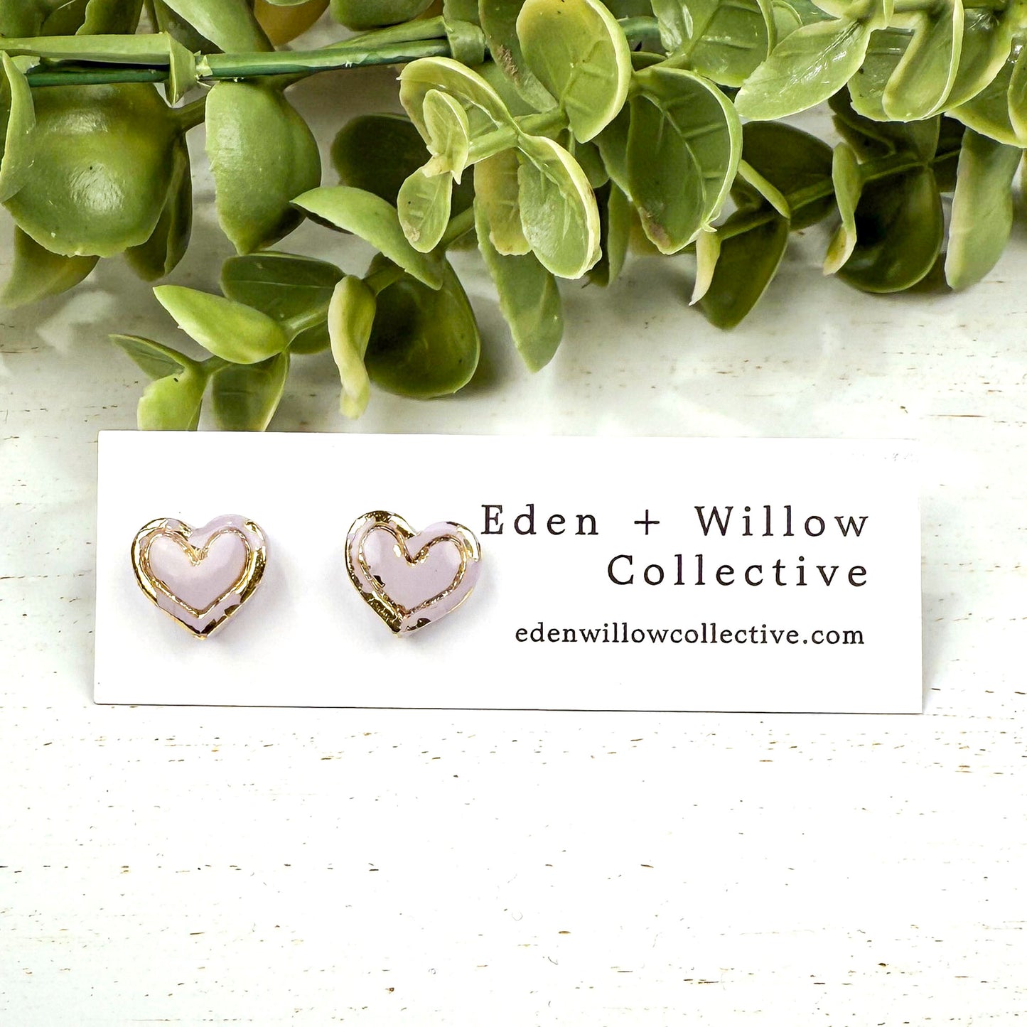 Mini Heart Stud Earrings – Everyday Polymer Clay with Gold Accent