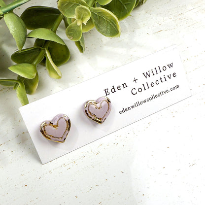 Mini Heart Stud Earrings – Everyday Polymer Clay with Gold Accent