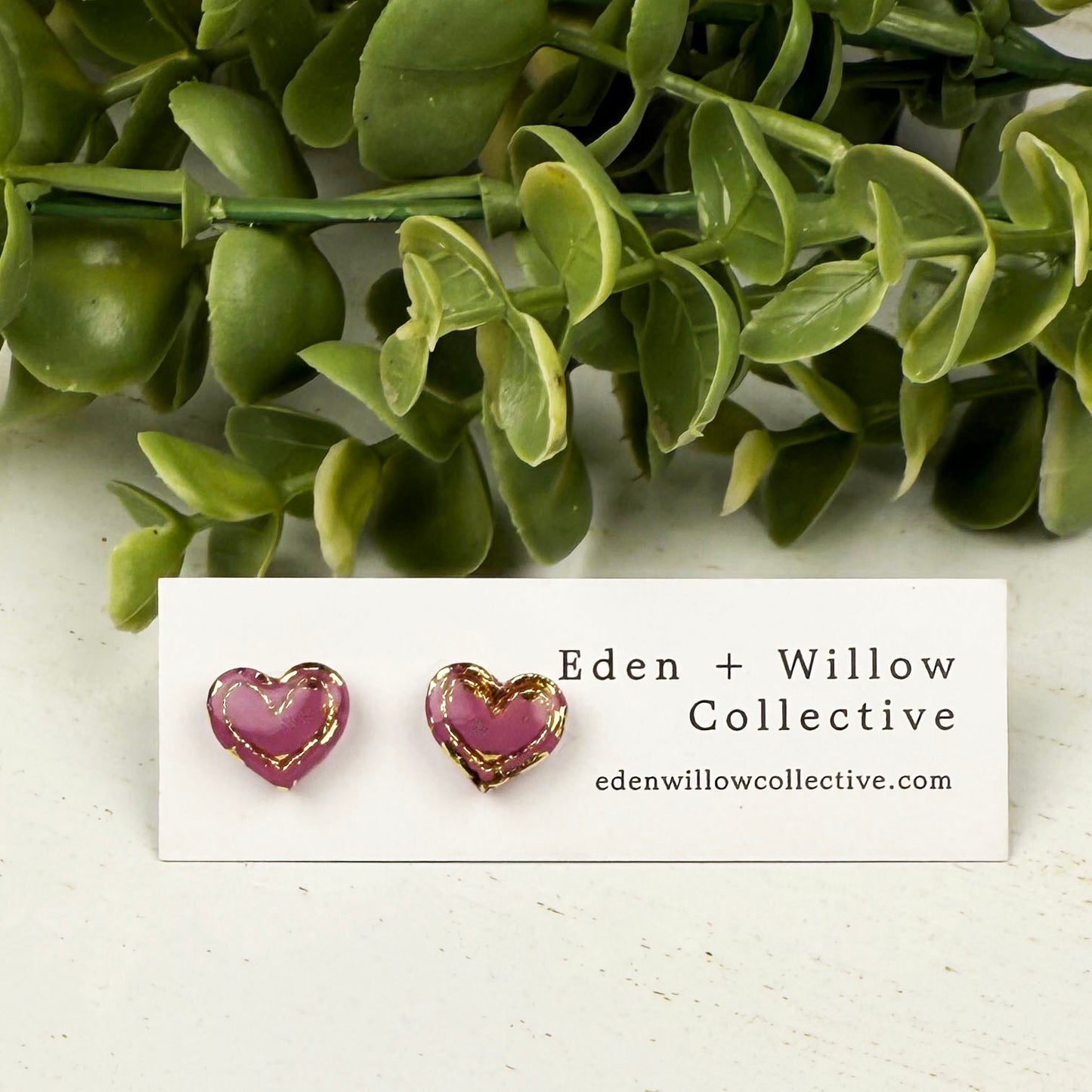 Mini Heart Stud Earrings – Everyday Polymer Clay with Gold Accent