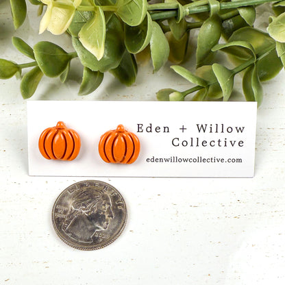 Pumpkin Stud Earrings – Fall Polymer Clay Jewelry | Autumn Harvest Earrings