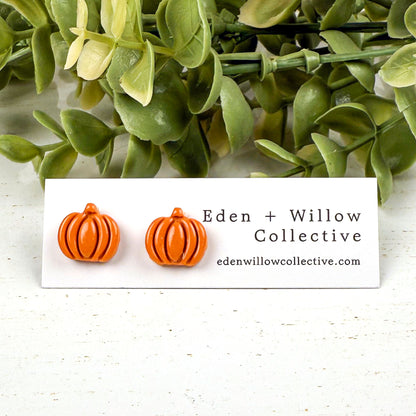 Pumpkin Stud Earrings – Fall Polymer Clay Jewelry | Autumn Harvest Earrings
