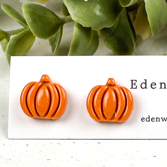 Pumpkin Stud Earrings – Fall Polymer Clay Jewelry | Autumn Harvest Earrings