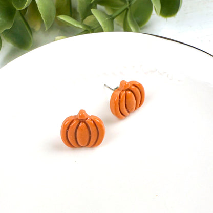 Pumpkin Stud Earrings – Fall Polymer Clay Jewelry | Autumn Harvest Earrings