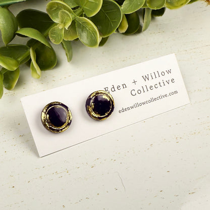 Mini Circle Stud Earrings – Everyday Polymer Clay with Gold Accent