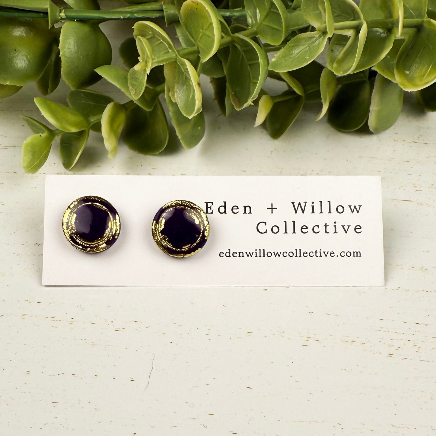 Mini Circle Stud Earrings – Everyday Polymer Clay with Gold Accent