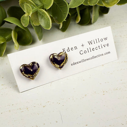 Mini Heart Stud Earrings – Everyday Polymer Clay with Gold Accent