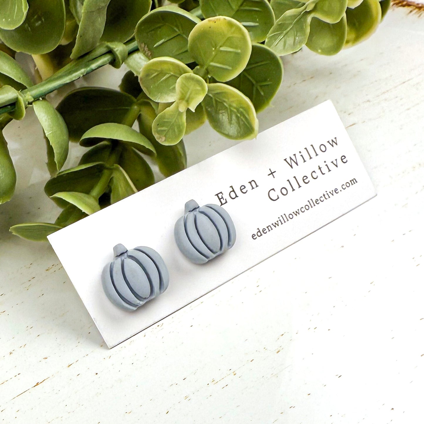 Blue Pumpkin Earrings – Handmade Clay Studs for Fall and Autumn Everyday Wear