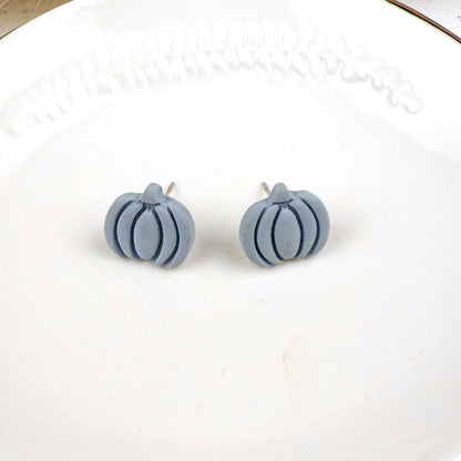Blue Pumpkin Earrings – Handmade Clay Studs for Fall and Autumn Everyday Wear