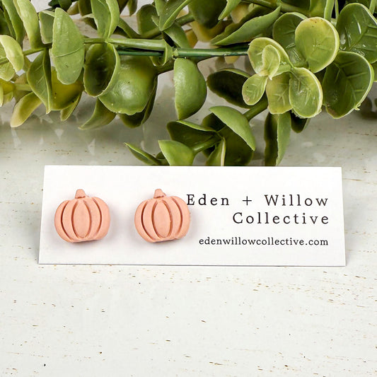 Pink Pumpkin Earrings – Handmade Clay Studs for Cozy Fall and Autumn Everyday Wear