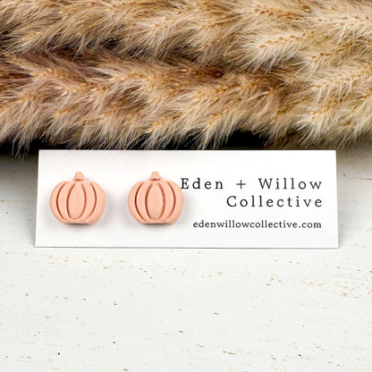 Pink Pumpkin Earrings – Handmade Clay Studs for Cozy Fall and Autumn Everyday Wear