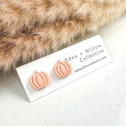 Pink Pumpkin Earrings – Handmade Clay Studs for Cozy Fall and Autumn Everyday Wear